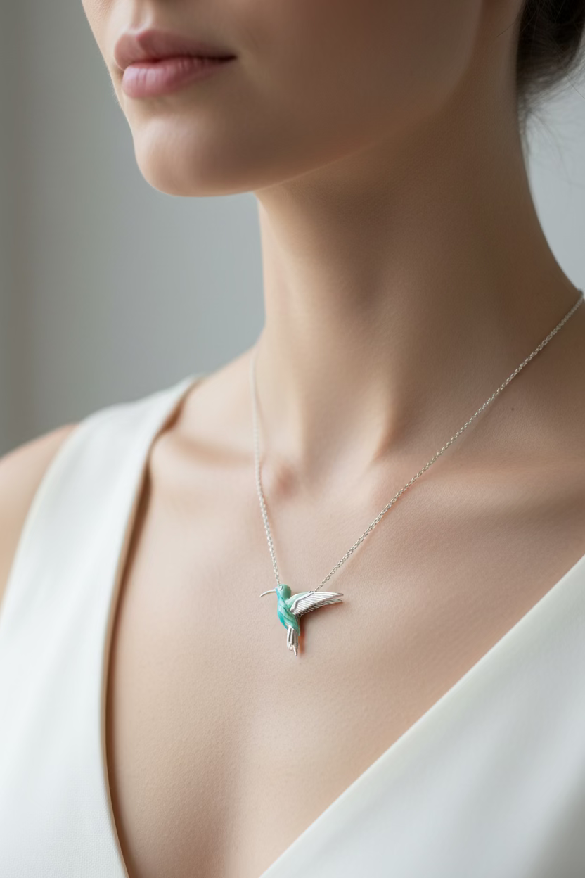 Colibrì Hummingbird Necklace in Sterling Silver