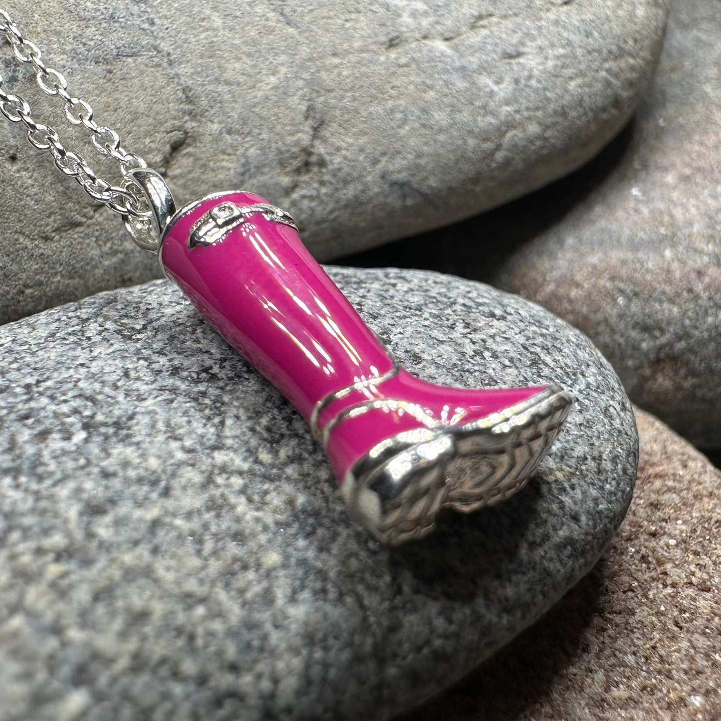Rainy Day Wellies Boot Necklace in Sterling Silver