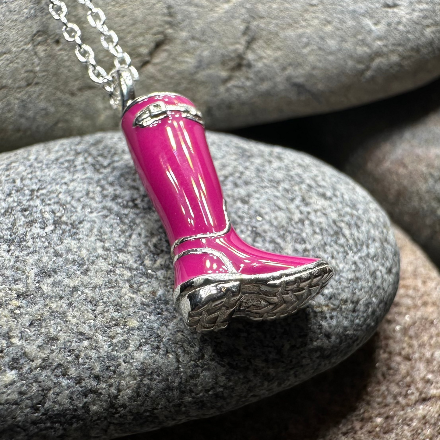 Rainy Day Wellies Boot Necklace in Sterling Silver