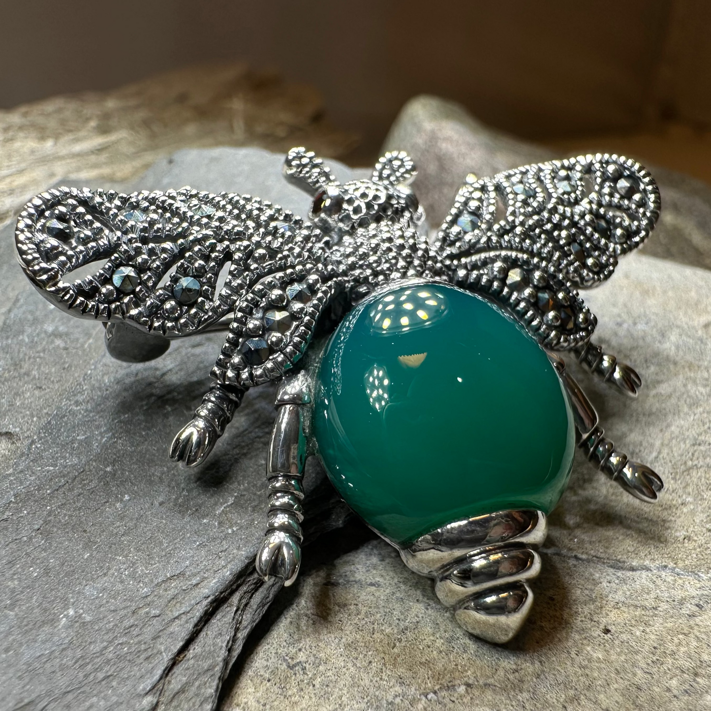 Nectara Marcasite Bee Brooch in Sterling Silver