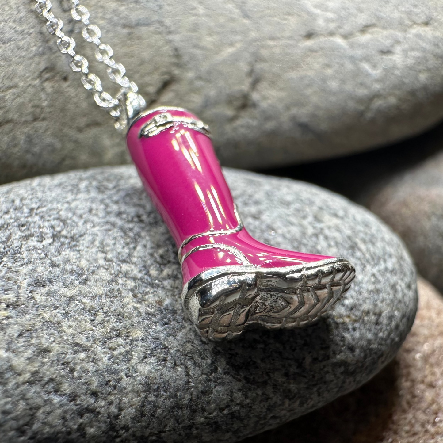 Rainy Day Wellies Boot Necklace in Sterling Silver
