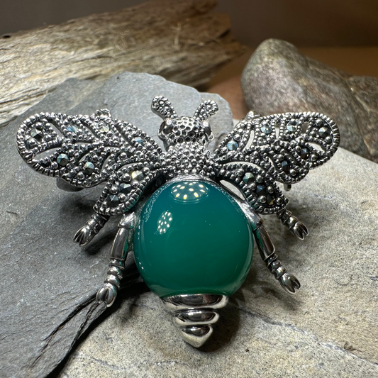 Nectara Marcasite Bee Brooch in Sterling Silver