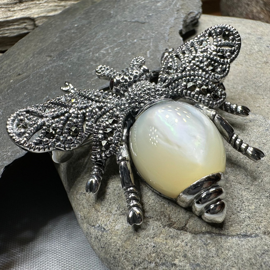 Nectara Marcasite Bee Brooch in Sterling Silver — view 7