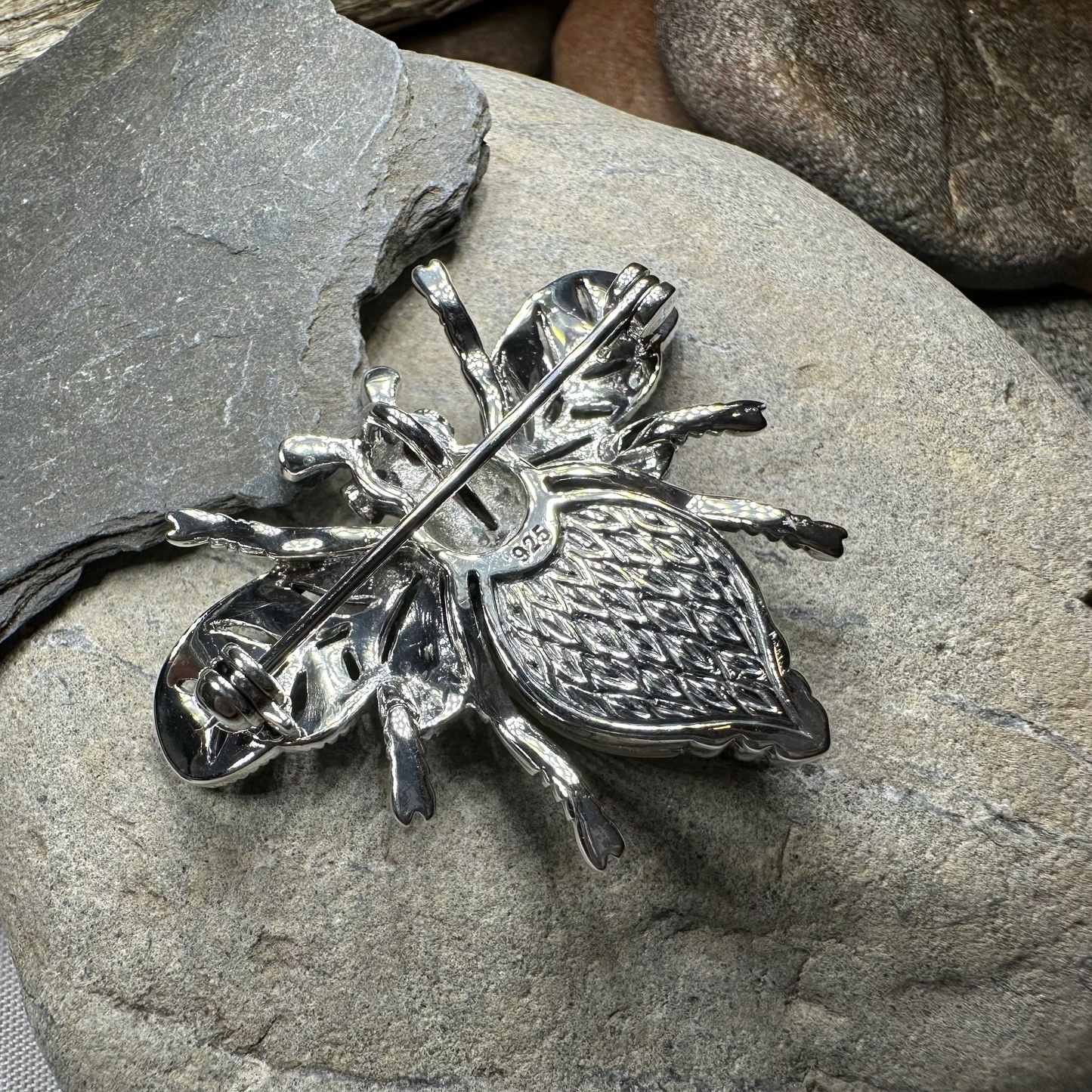 Nectara Marcasite Bee Brooch in Sterling Silver