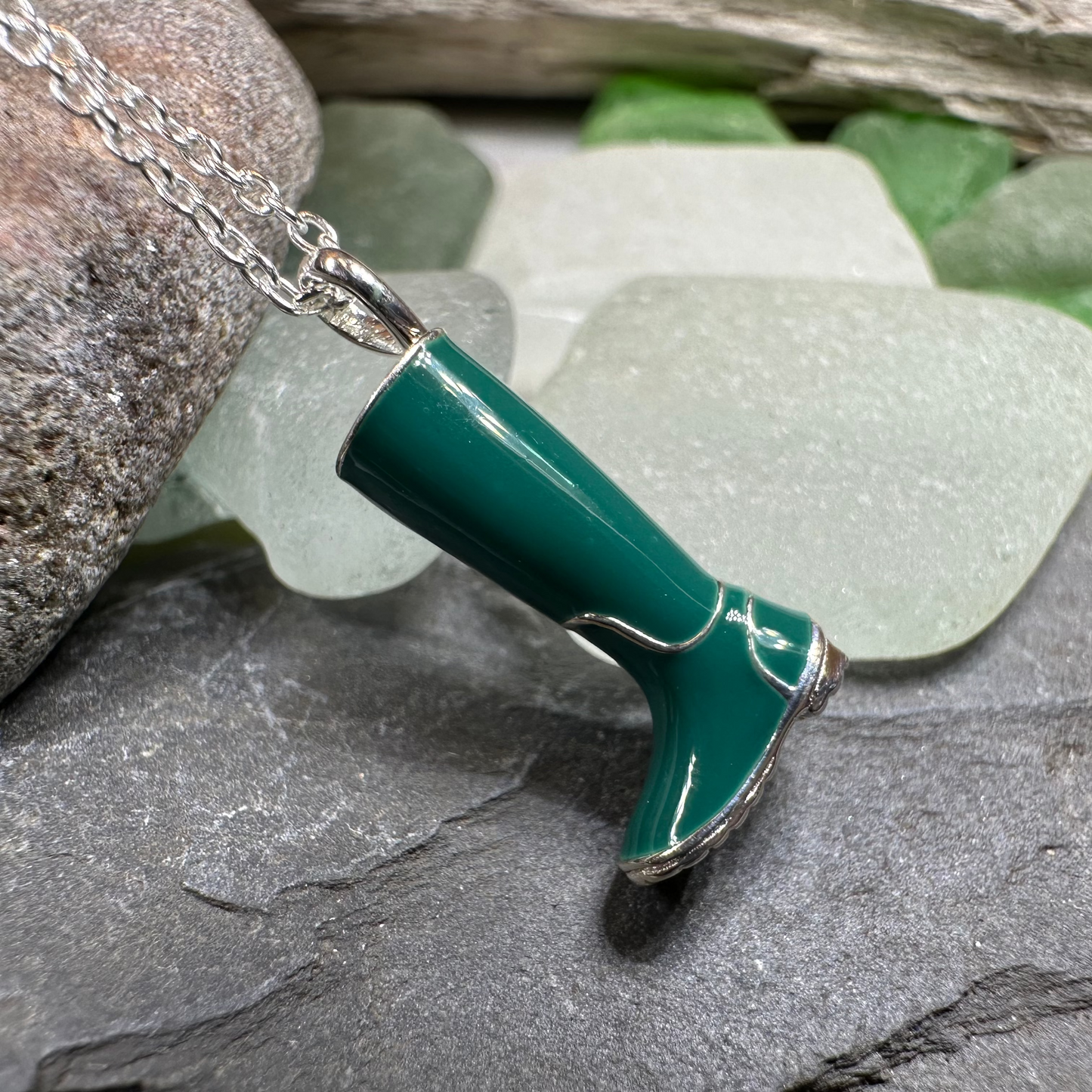 Rainy Day Wellies Boot Necklace in Sterling Silver