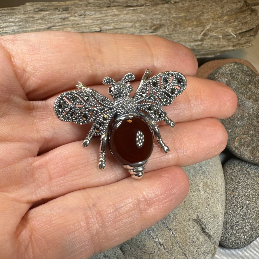 Nectara Marcasite Bee Brooch in Sterling Silver