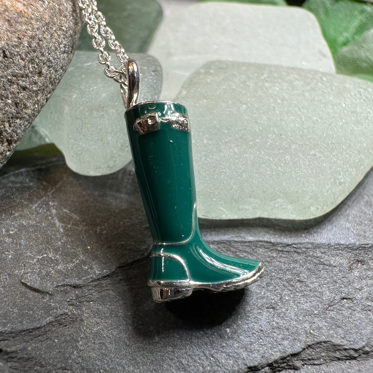 Rainy Day Wellies Boot Necklace in Sterling Silver