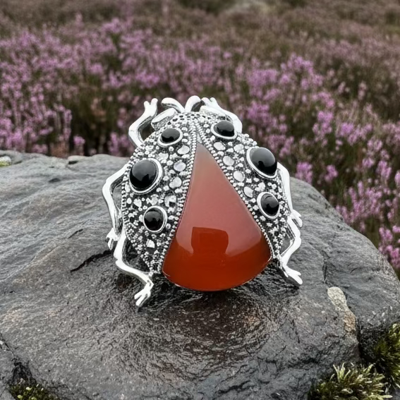 Lucky Ladybug Brooch in Sterling Silver
