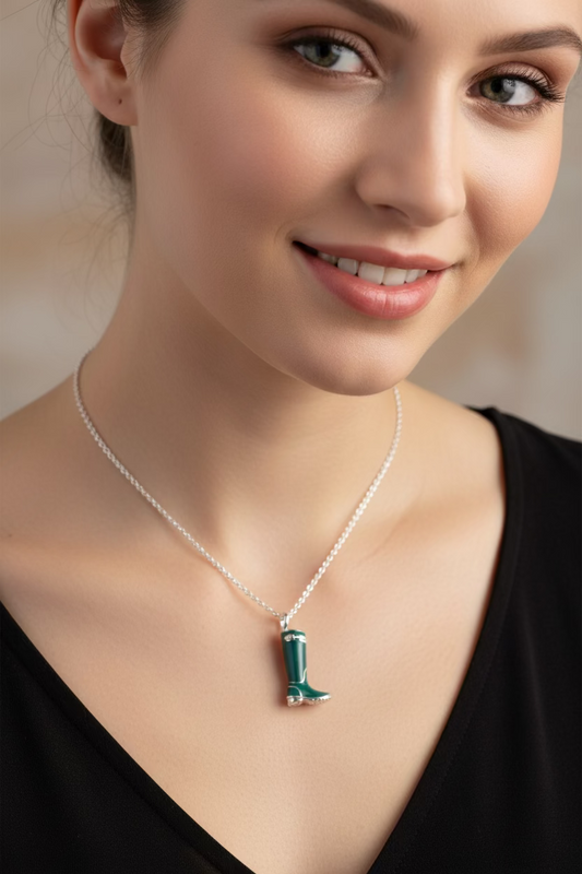 Rainy Day Wellies Boot Necklace in Sterling Silver