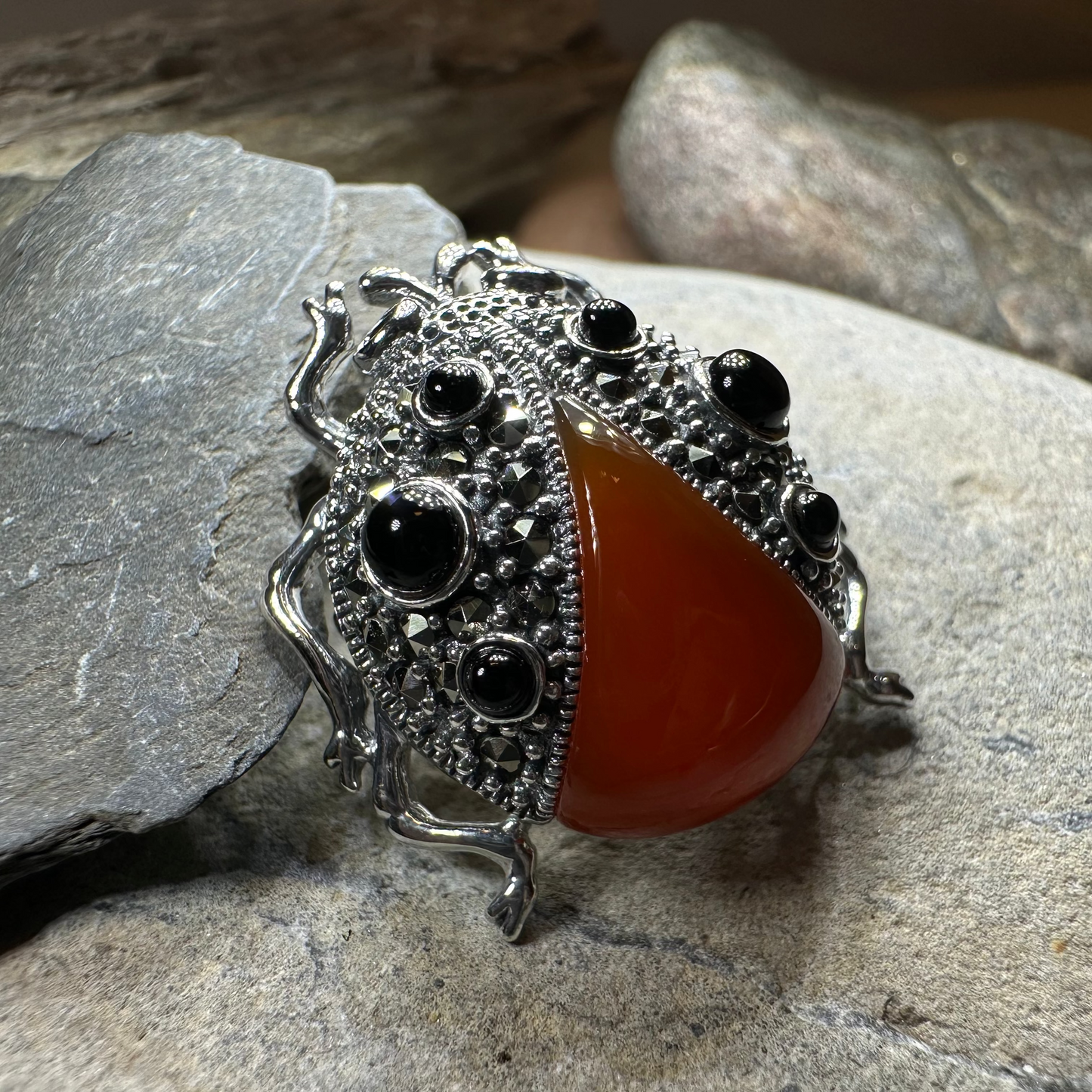 Lucky Ladybug Brooch in Sterling Silver