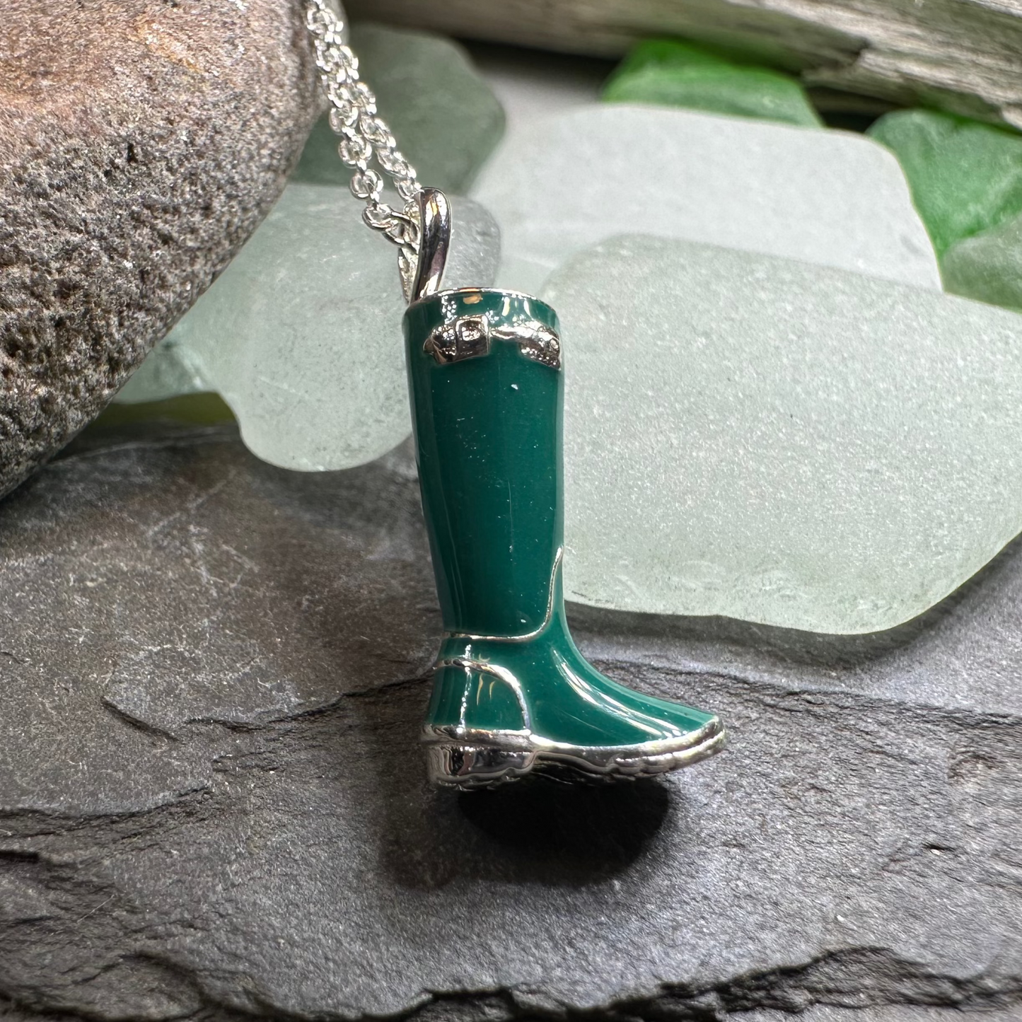 Rainy Day Wellies Boot Necklace in Sterling Silver