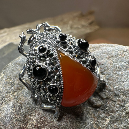 Lucky Ladybug Brooch in Sterling Silver