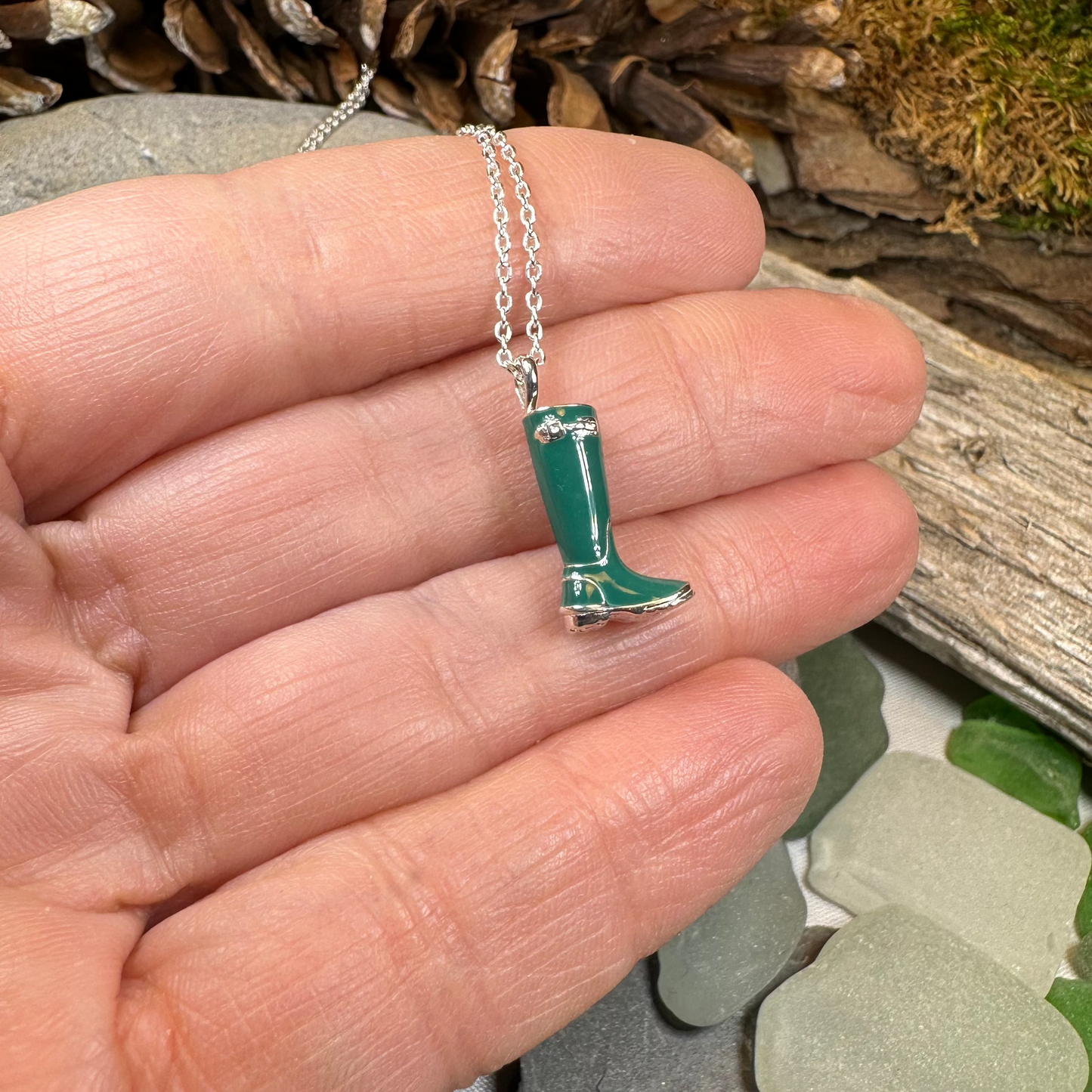 Rainy Day Wellies Boot Necklace in Sterling Silver
