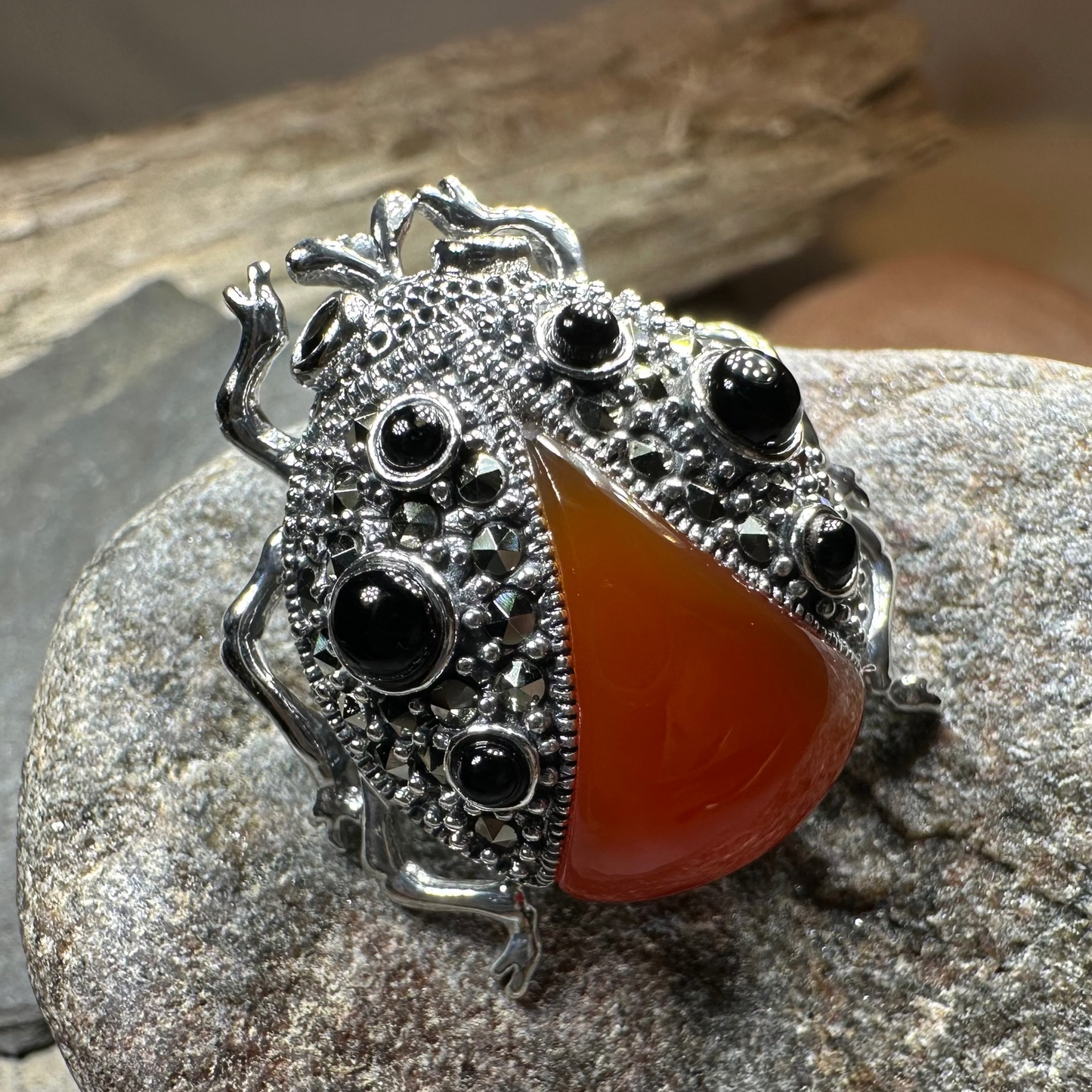 Lucky Ladybug Brooch in Sterling Silver