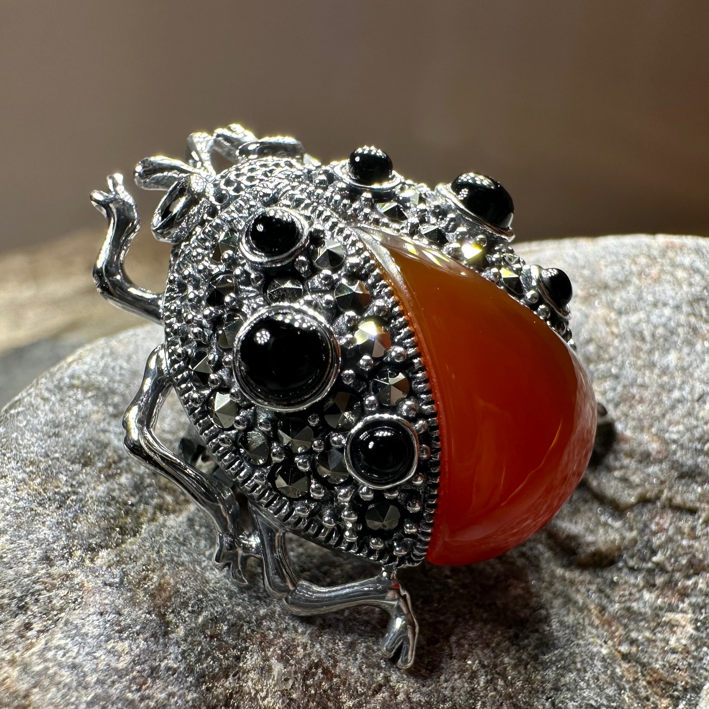 Lucky Ladybug Brooch in Sterling Silver