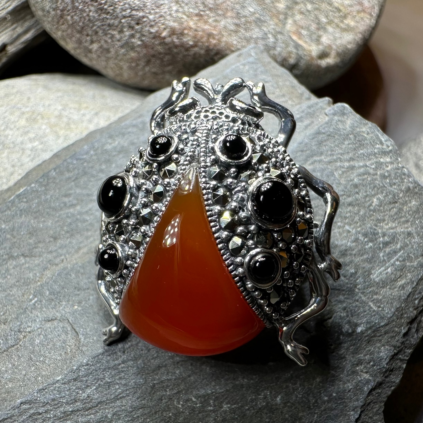 Lucky Ladybug Brooch in Sterling Silver