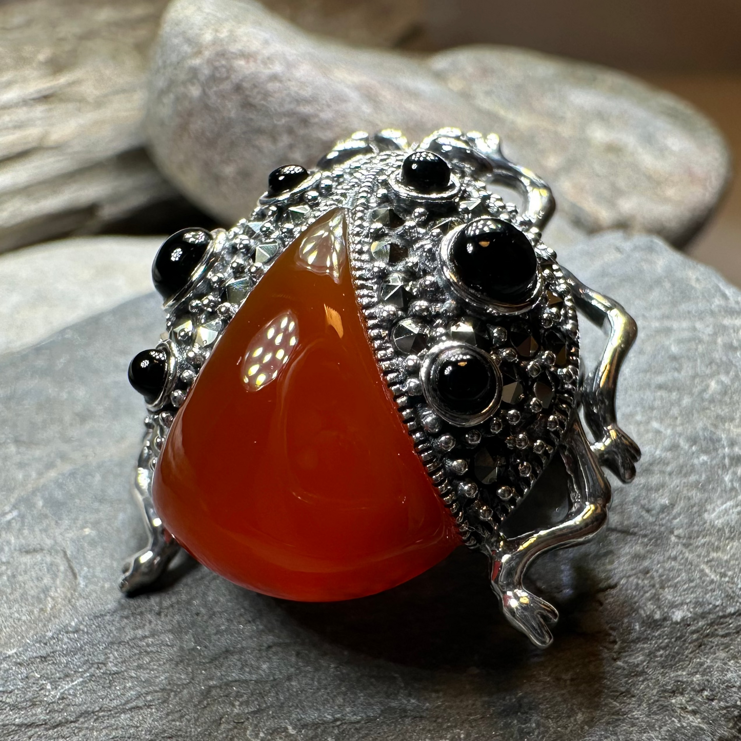Lucky Ladybug Brooch in Sterling Silver