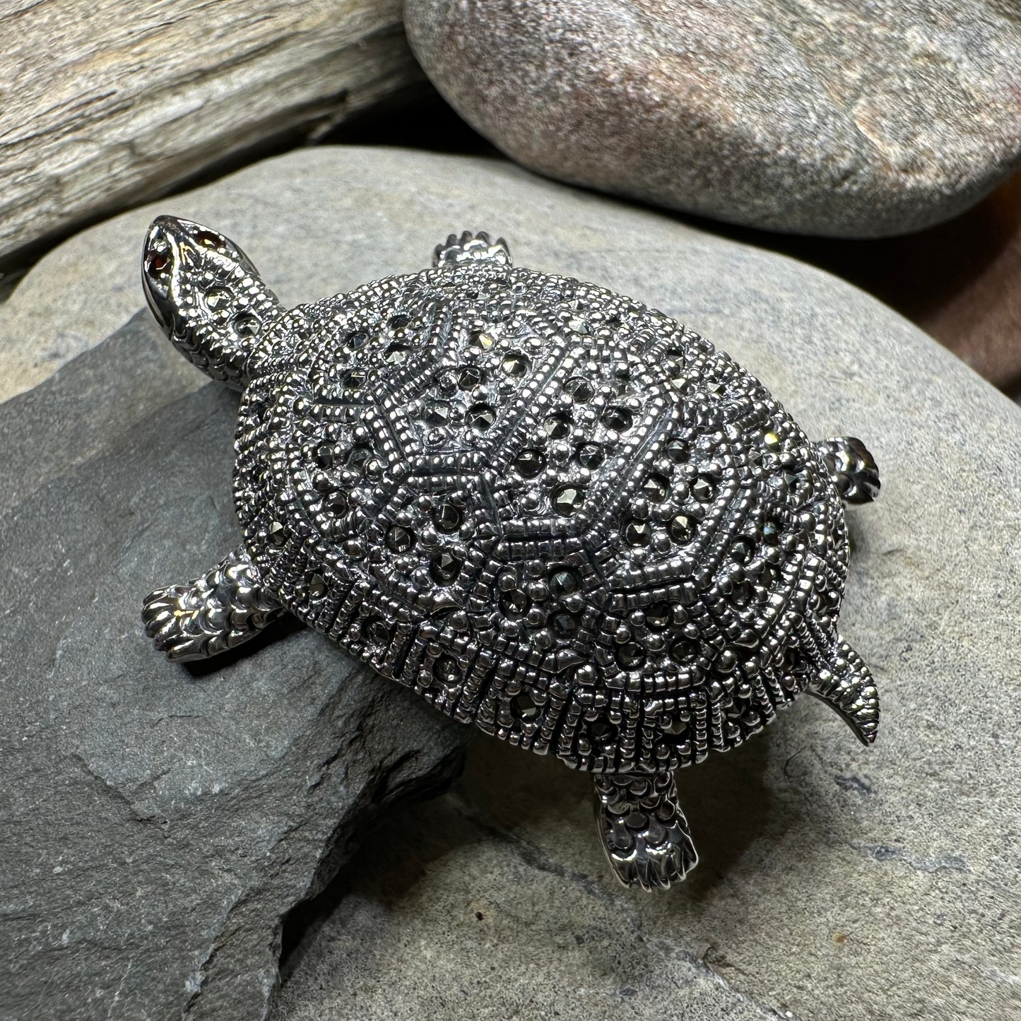 Esme Marcasite Turtle Brooch in Sterling Silver