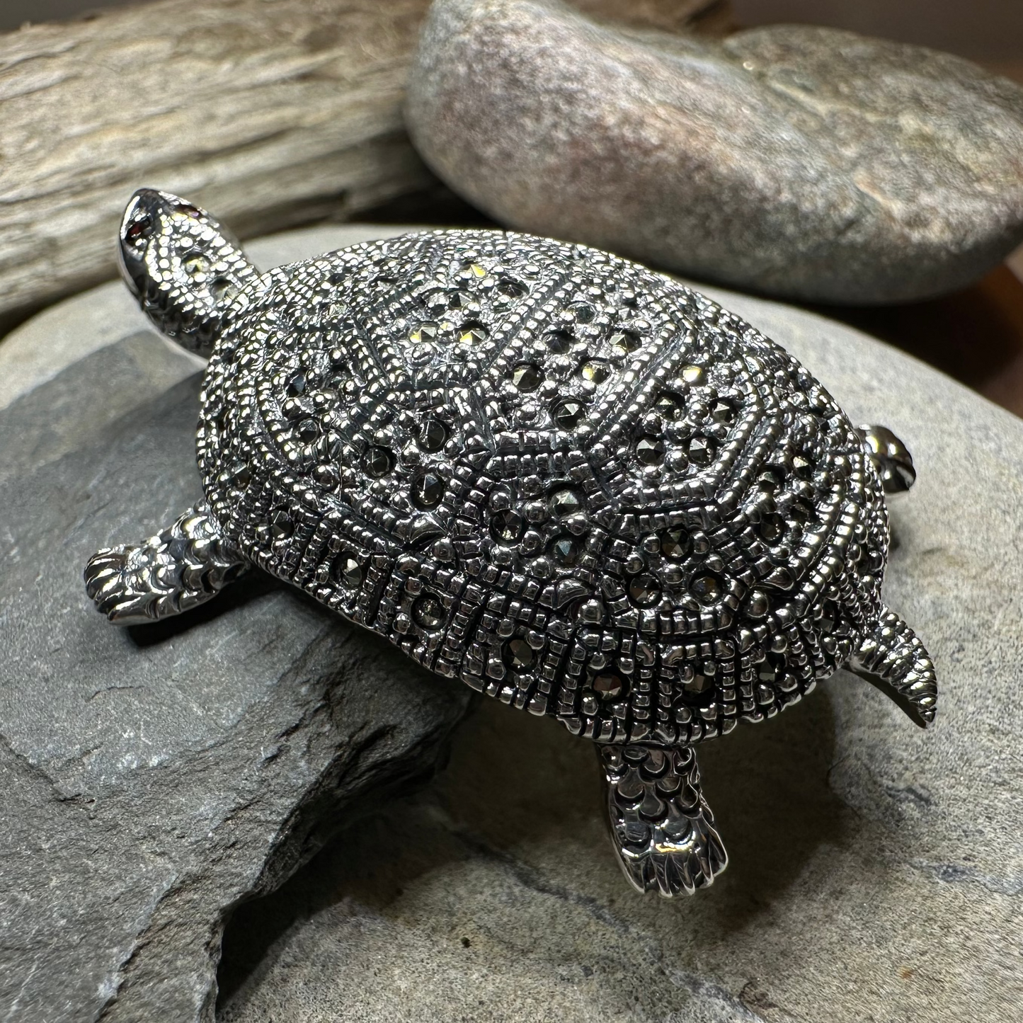 Esme Marcasite Turtle Brooch in Sterling Silver