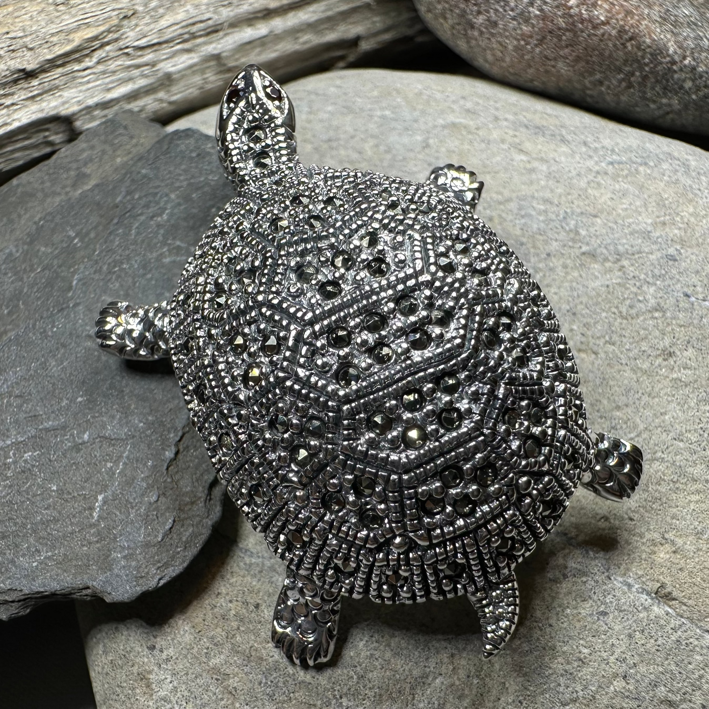 Esme Marcasite Turtle Brooch in Sterling Silver