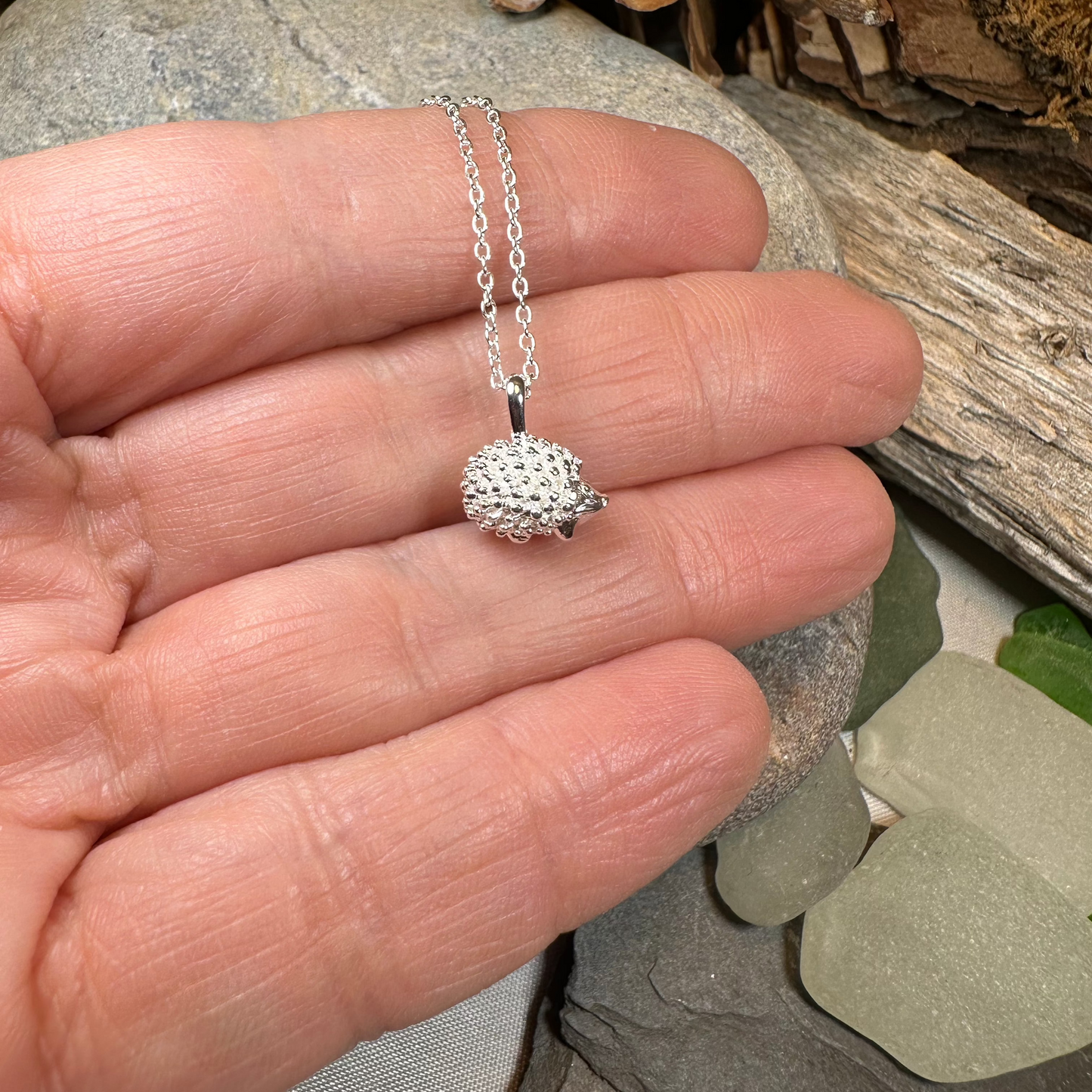 Realistic Hedgehog Necklace in Sterling Silver