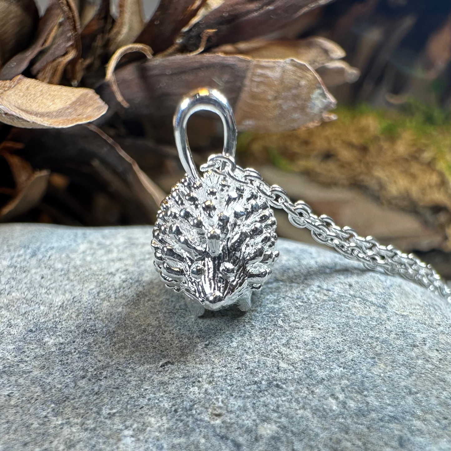 Realistic Hedgehog Necklace in Sterling Silver