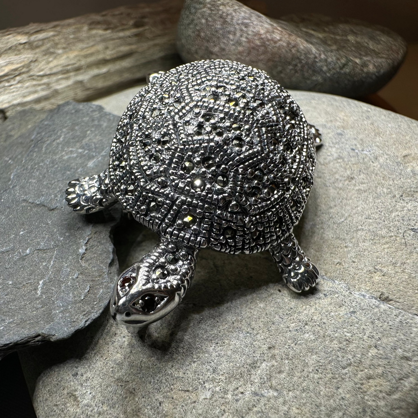 Esme Marcasite Turtle Brooch in Sterling Silver