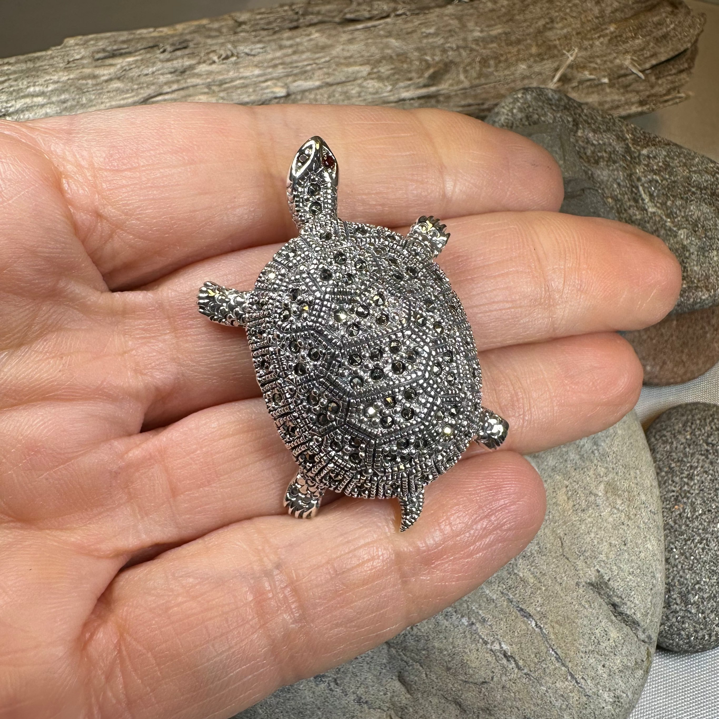 Esme Marcasite Turtle Brooch in Sterling Silver