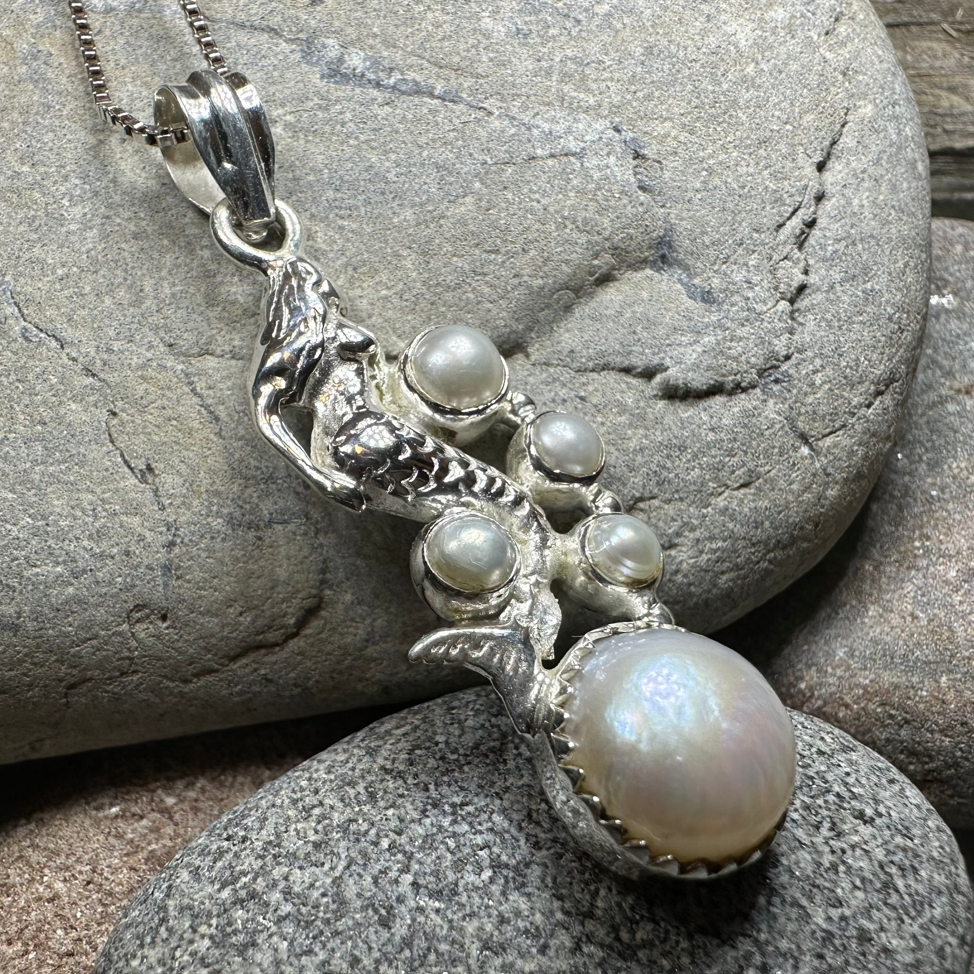 Marica Pearl Mermaid Necklace in sterling silver