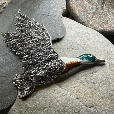 Load image into Gallery viewer, Mallard Duck Marcasite Brooch
