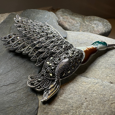 Load image into Gallery viewer, Mallard Duck Marcasite Brooch
