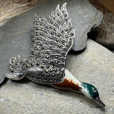 Load image into Gallery viewer, Mallard Duck Marcasite Brooch
