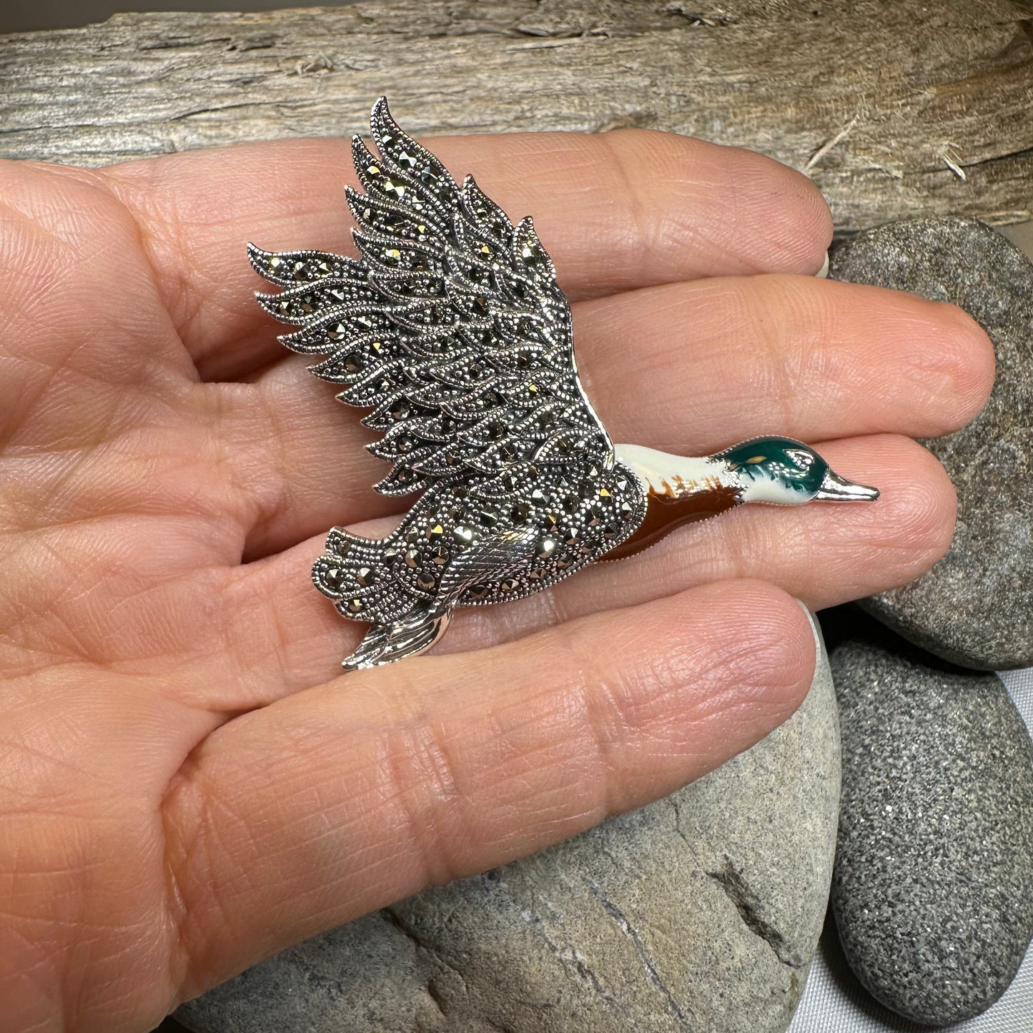 Mallard Duck Marcasite Brooch — view 5