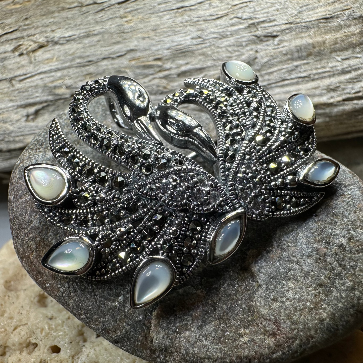 Children of Lir Marcasite Swan Brooch in Sterling Silver