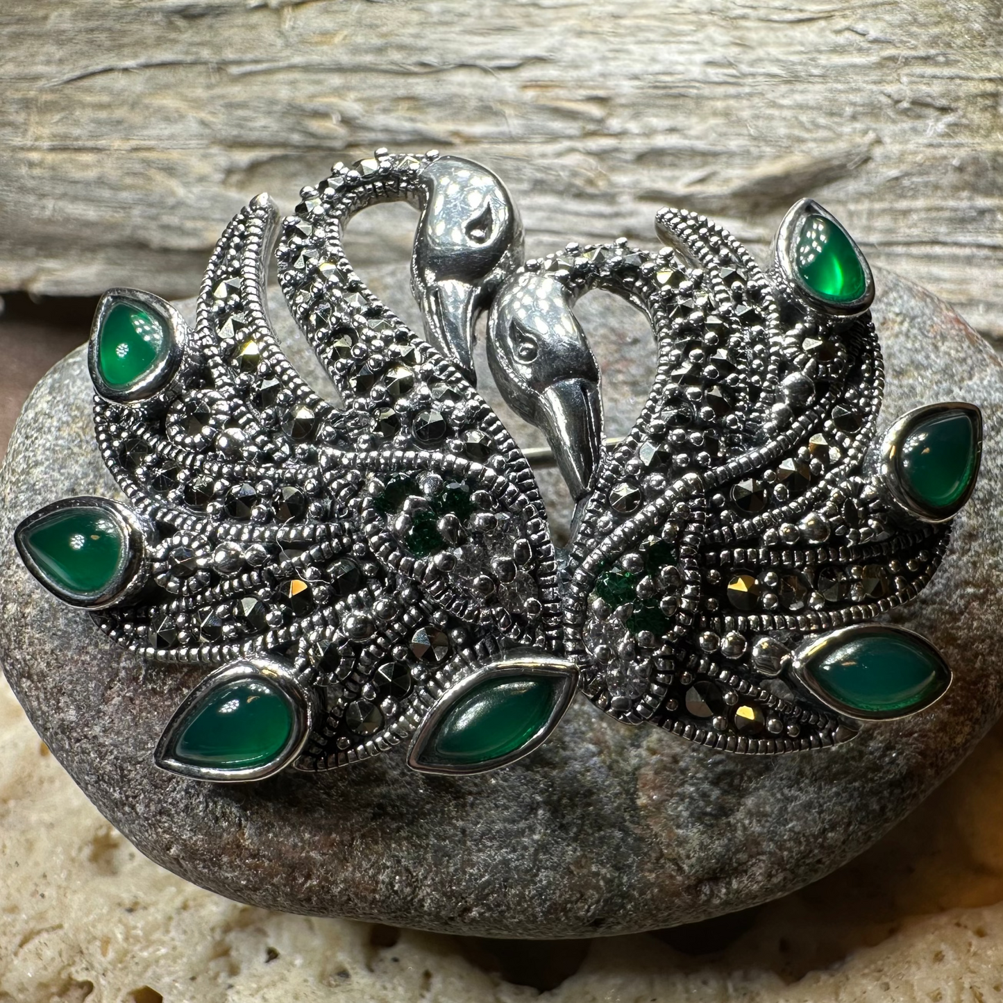 Children of Lir Marcasite Swan Brooch in Sterling Silver