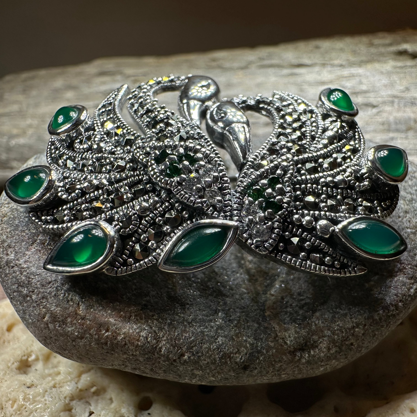 Children of Lir Marcasite Swan Brooch in Sterling Silver