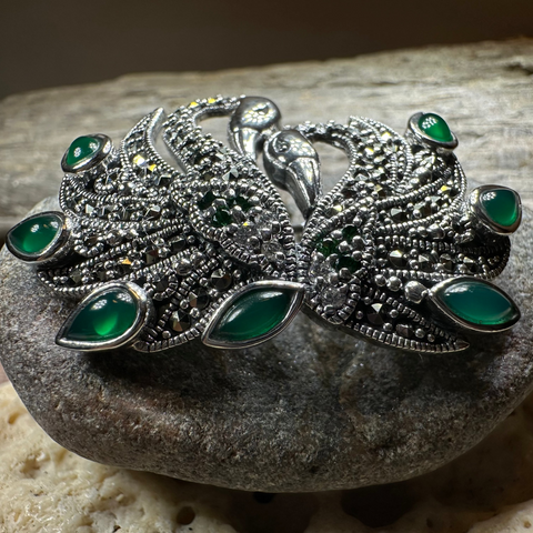 Load image into Gallery viewer, Children of Lir Marcasite Swan Brooch in Sterling Silver
