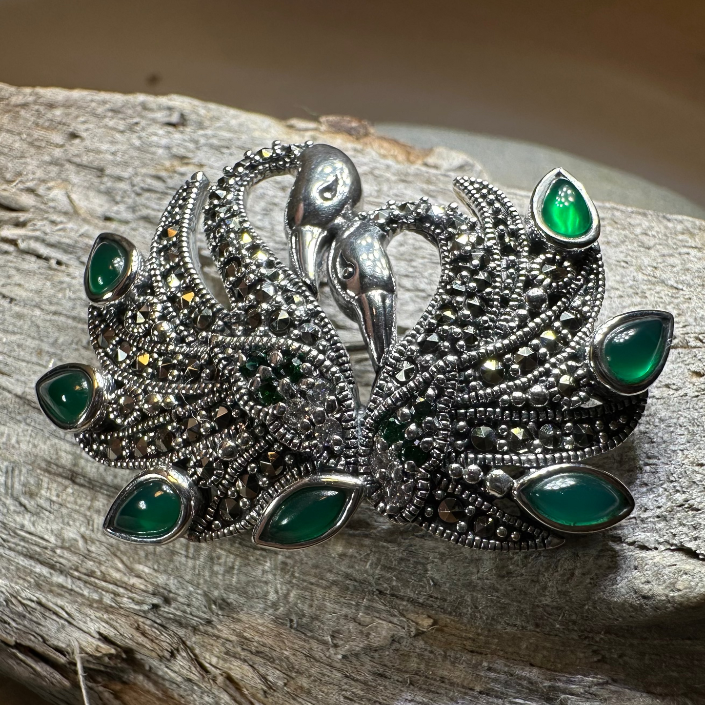 Children of Lir Marcasite Swan Brooch in Sterling Silver