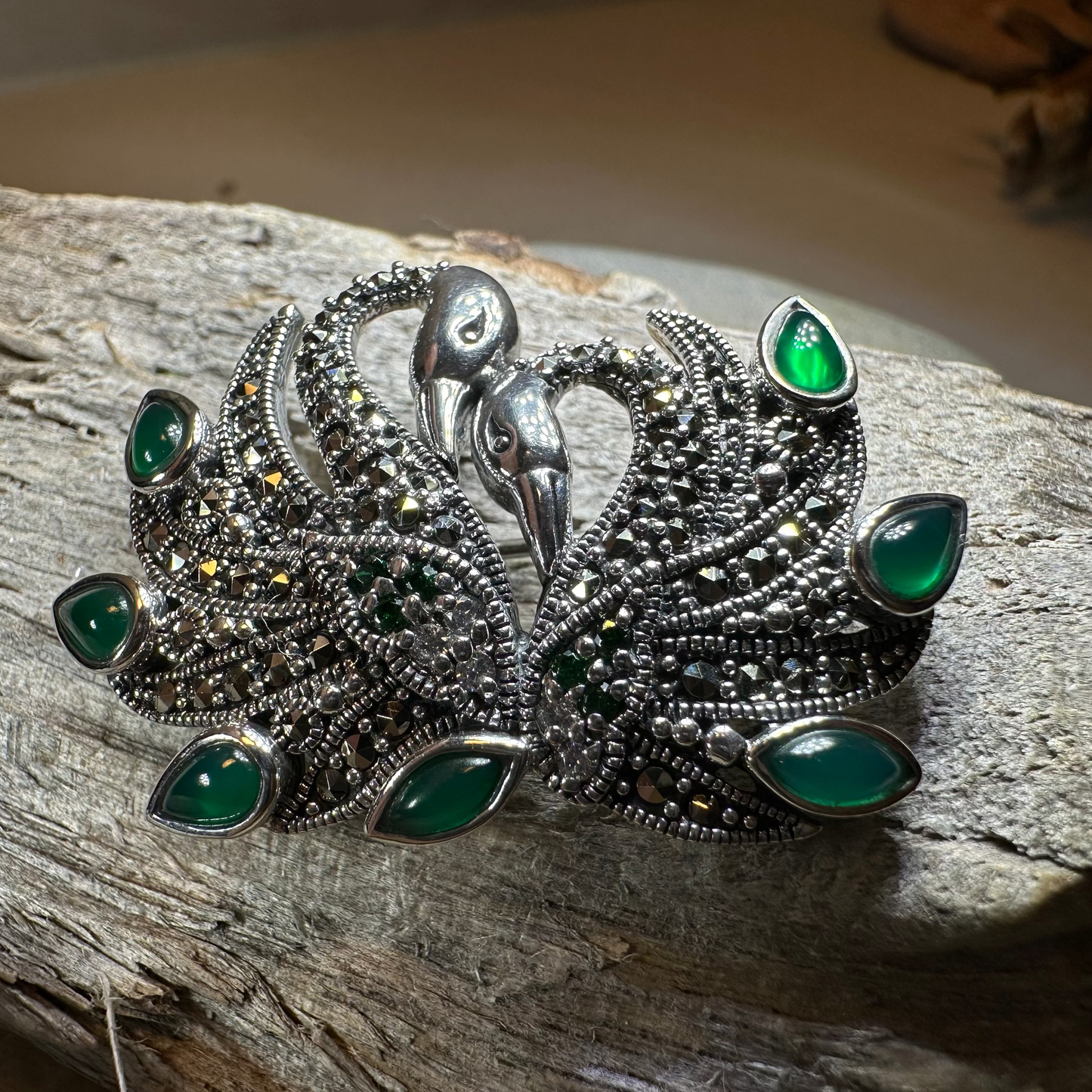 Children of Lir Marcasite Swan Brooch in Sterling Silver