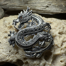 Load image into Gallery viewer, Dagahra Marcasite Dragon Brooch
