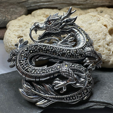 Load image into Gallery viewer, Dagahra Marcasite Dragon Brooch
