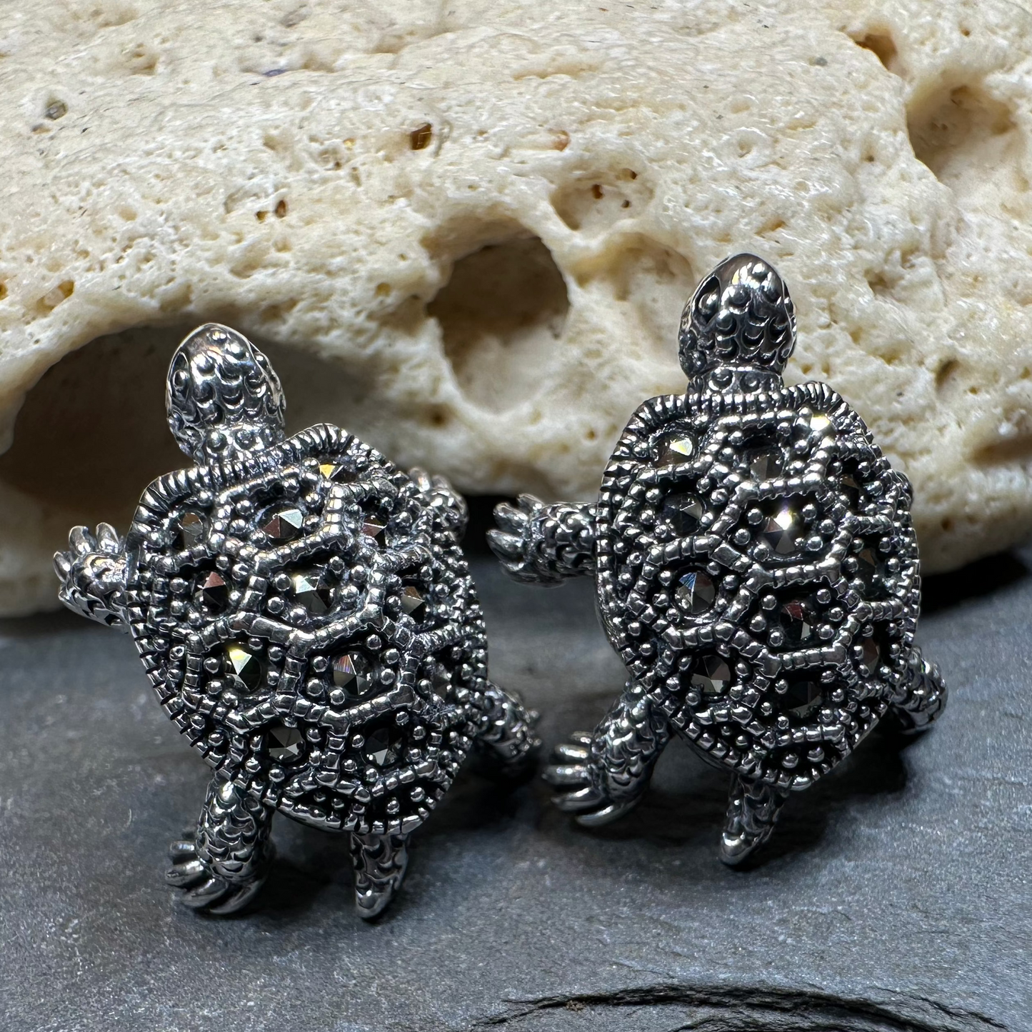 Marcasite Turtle Post Earrings