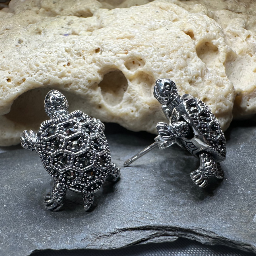 Marcasite Turtle Post Earrings