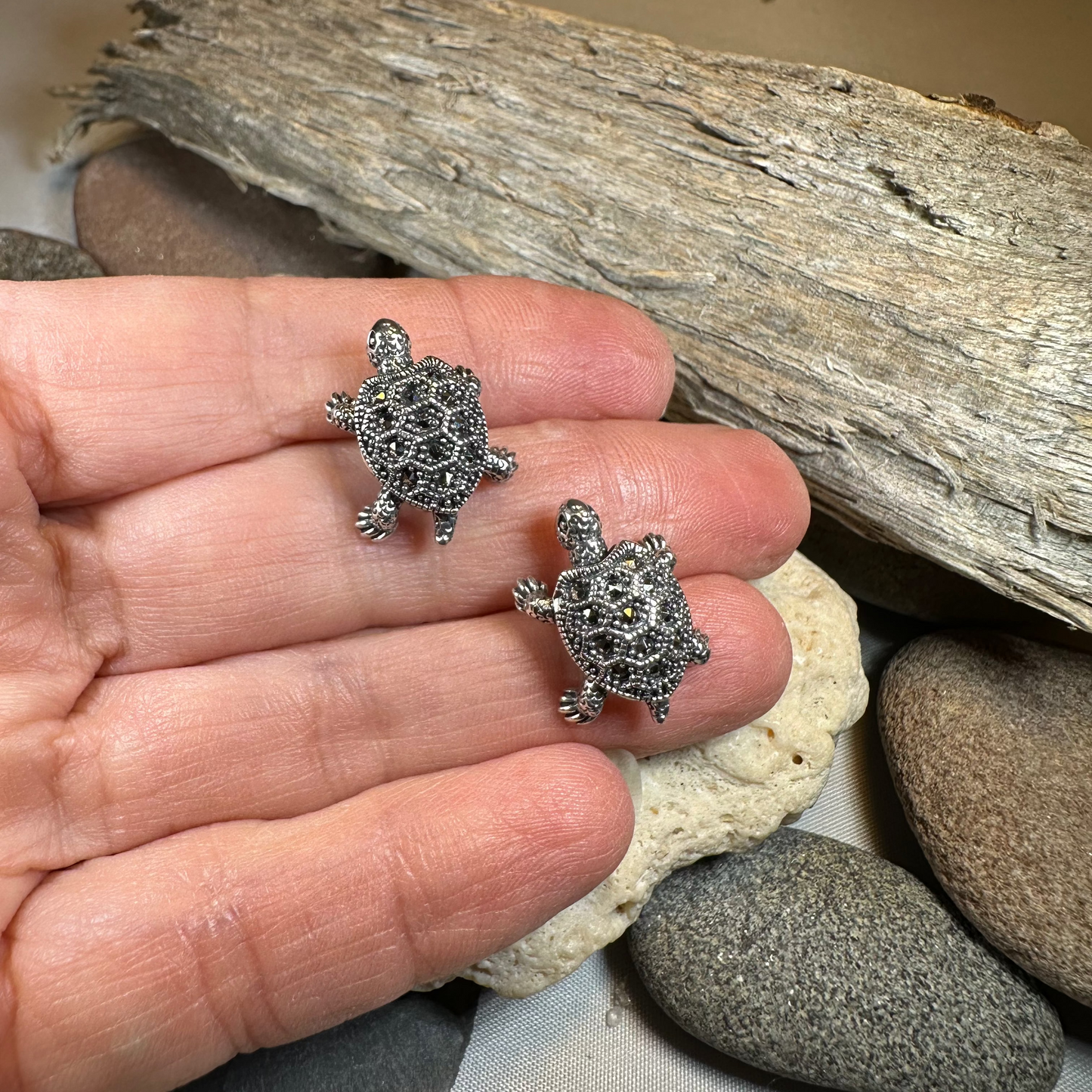 Marcasite Turtle Post Earrings