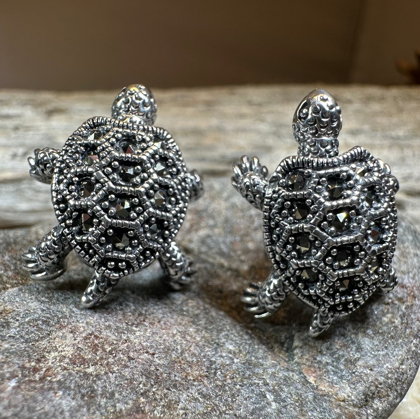 Marcasite Turtle Post Earrings