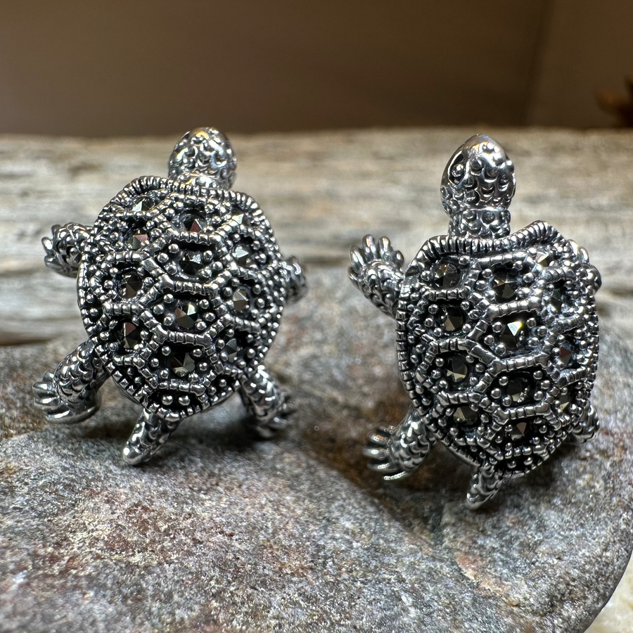 Marcasite Turtle Post Earrings