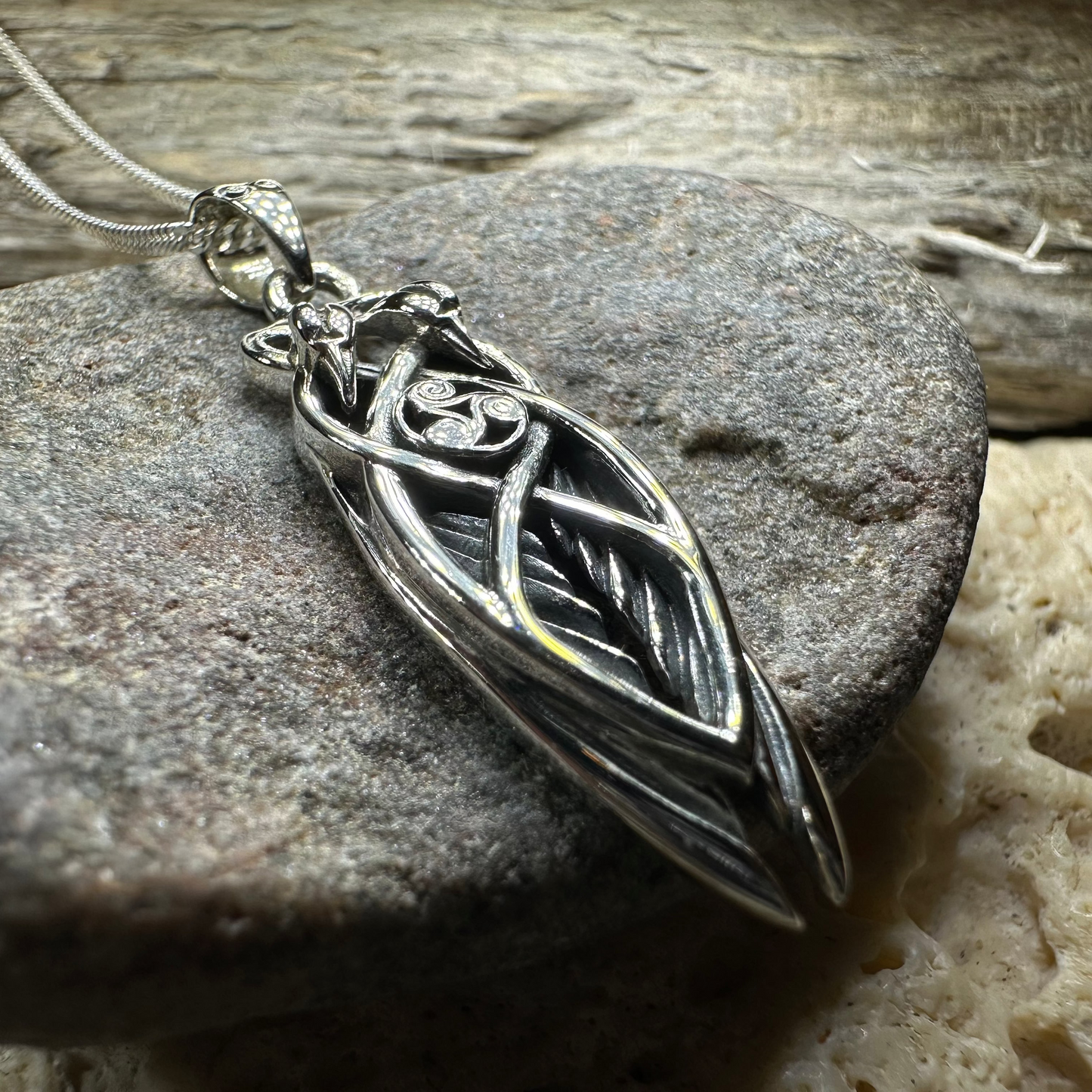 Art Deco Children of Lir Swan Necklace in Sterling Silver — view 4