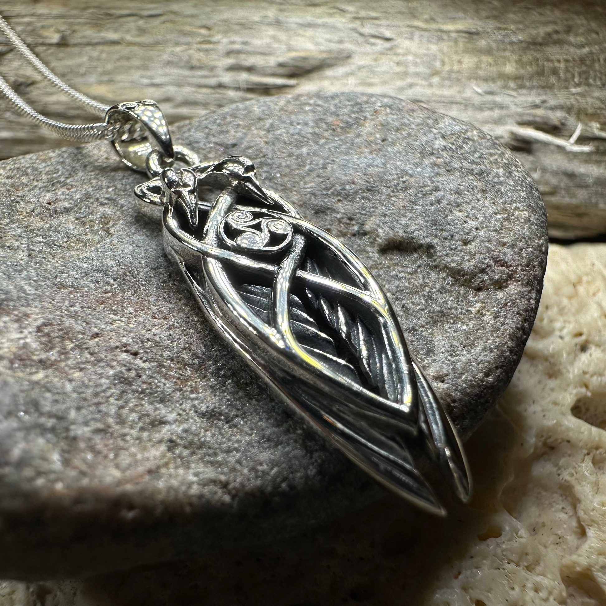 Art Deco Children of Lir Swan Necklace in Sterling Silver — view 4