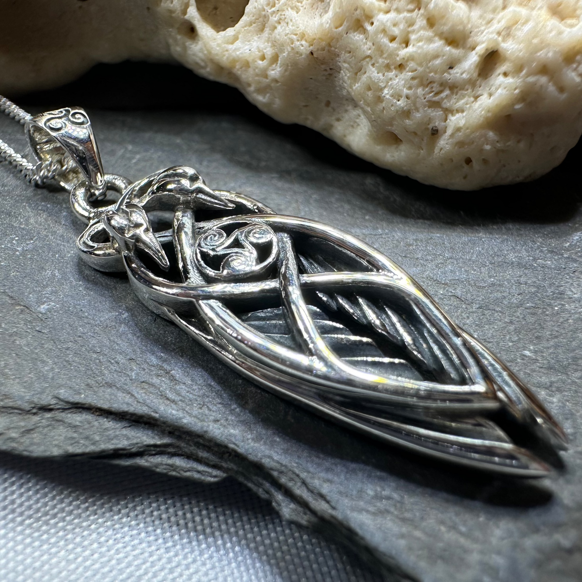 Art Deco Children of Lir Swan Necklace in Sterling Silver — view 3