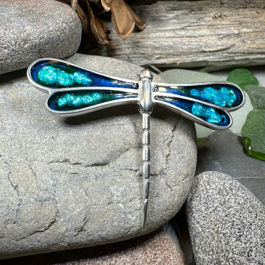 Blue Enamel Dragonfly Brooch for Women